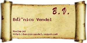 Bénics Vendel névjegykártya